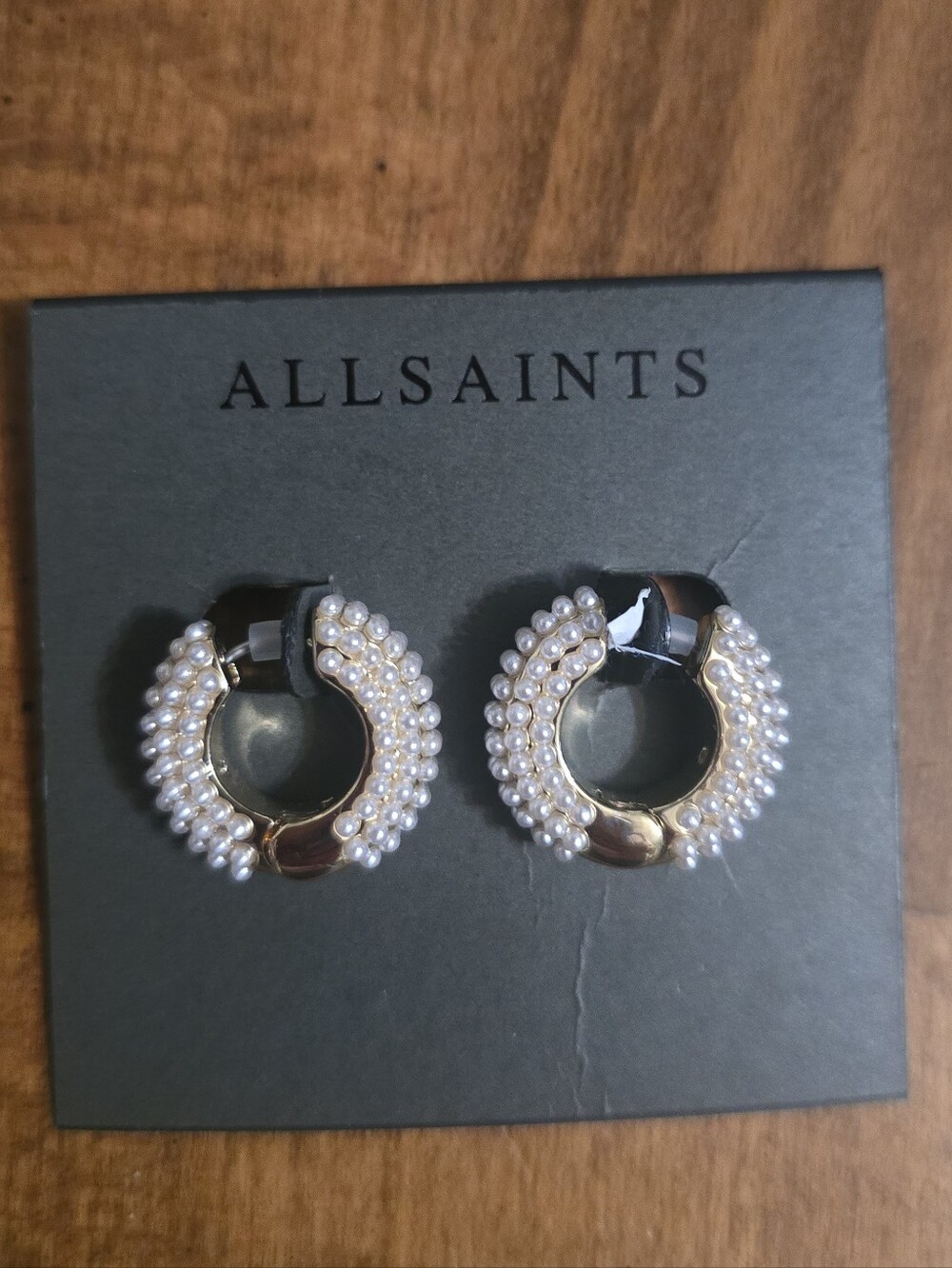 AllSaints Pearl-Embellished Gold Hoop Earrings - White Pearls